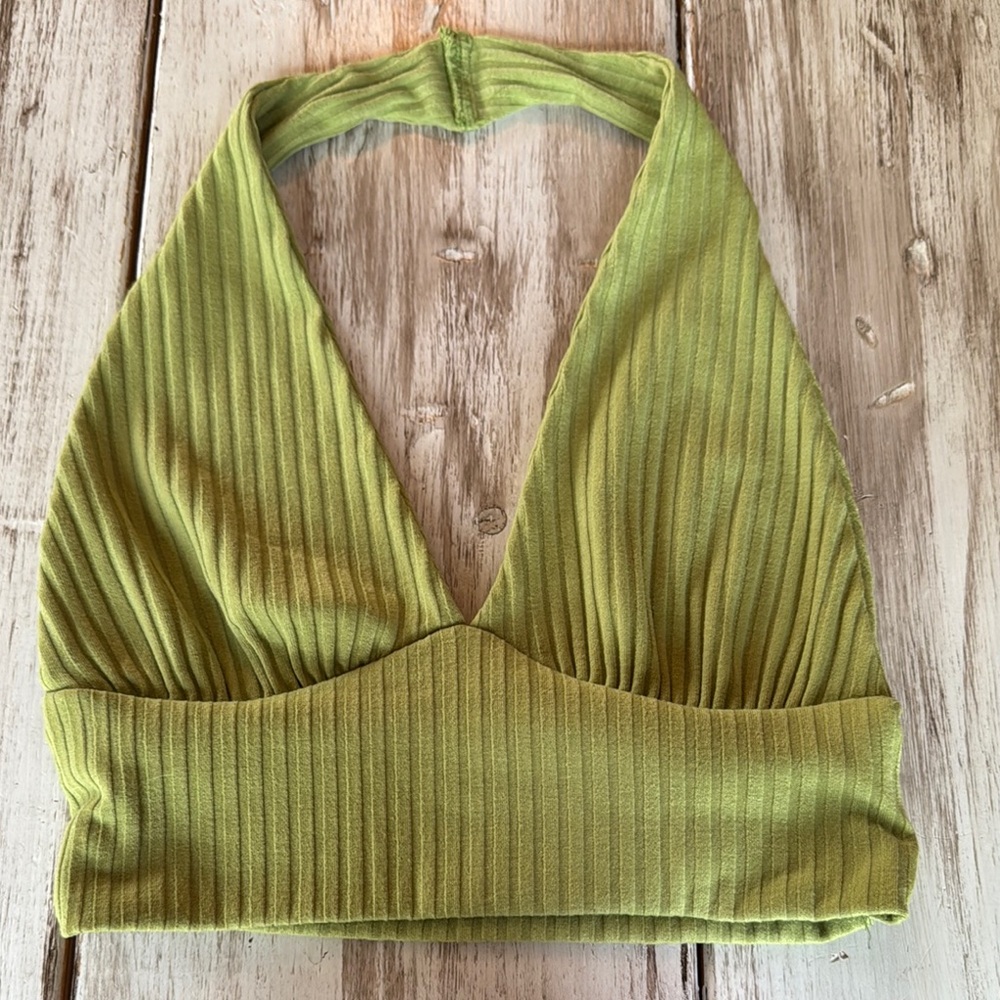 Green Ribbed Halter Top - Picture 3 of 4